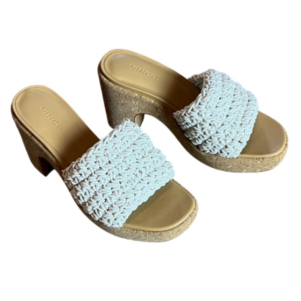 VINCE NWT Nicki Crochet Platform Ivory Cork Sandals- 7.5